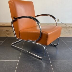Gispen 407 fauteuil, chroom, cognac leder