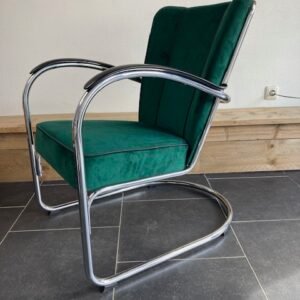 Gispen 412 fauteuils, nieuwe donker groene ribstof, 2 stuks op voorraad