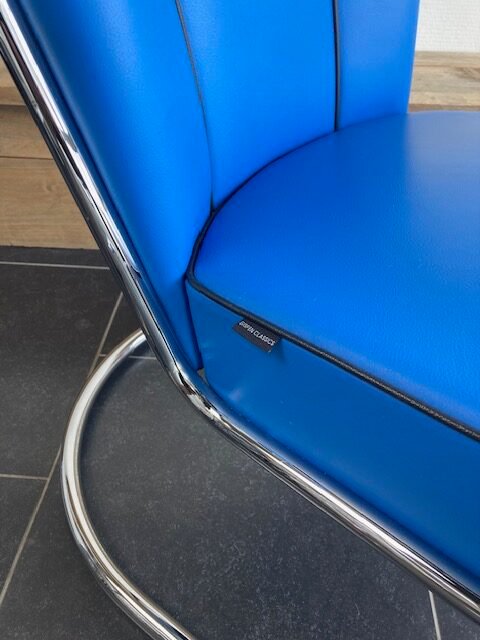 2 Gispen 412S fauteuils, kobalt blauw leder, chroom - Afbeelding 6