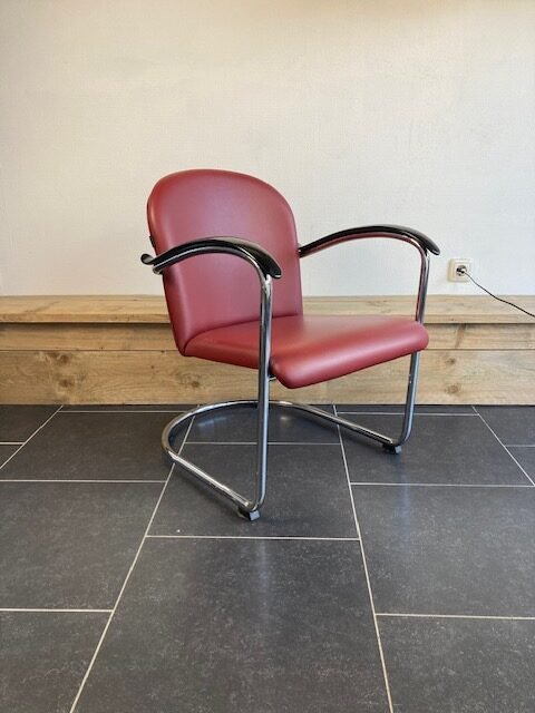 Gispen 414 fauteuil, chroom, bordeaux rood leder - Afbeelding 2
