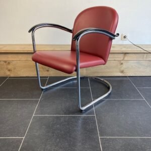Gispen 414 fauteuil, chroom, bordeaux rood leder