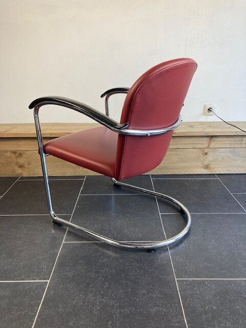 Gispen 414 fauteuil, chroom, bordeaux rood leder - Afbeelding 3