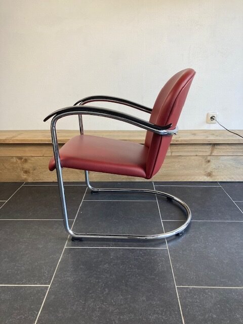 Gispen 414 fauteuil, chroom, bordeaux rood leder - Afbeelding 5