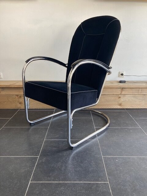 2 Gispen AA fauteuils, chroom, zwarte ribstof - Afbeelding 2