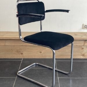 6 Gispen 201 stoelen, chroom, nieuwe zwarte ribstof