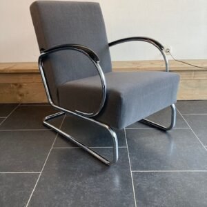 Gispen 407 fauteuil, chroom, grijs eplingé