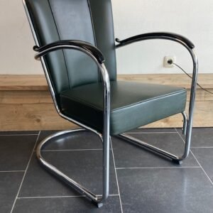 Gispen 412 fauteuil, chroom, donkergroen leder