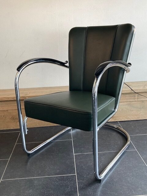 Gispen 412 fauteuil, chroom, donkergroen leder - Afbeelding 2