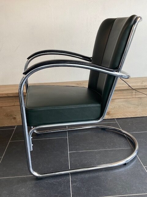 Gispen 412 fauteuil, chroom, donkergroen leder - Afbeelding 3