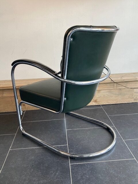 Gispen 412 fauteuil, chroom, donkergroen leder - Afbeelding 4