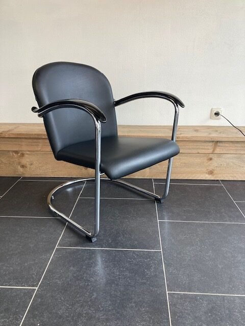Gispen 414 fauteuil. chroom, zwart leder - Afbeelding 2