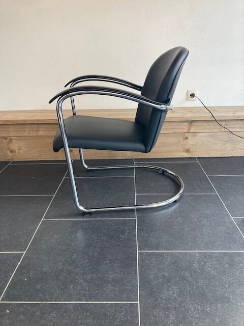 Gispen 414 fauteuil. chroom, zwart leder - Afbeelding 3