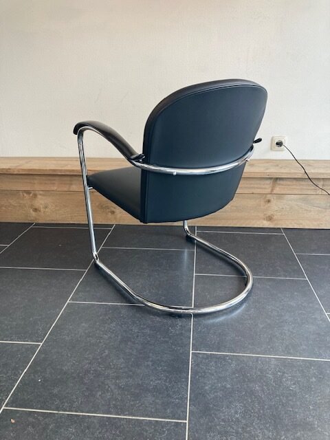 Gispen 414 fauteuil. chroom, zwart leder - Afbeelding 4