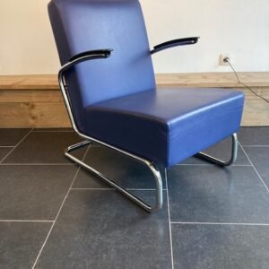 Gispen 405 fauteuil, chroom, donkerblauw leder