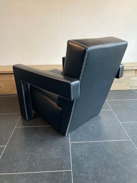 Cassina Utrecht fauteuil , zwart leer, Gerrit Rietveld - Afbeelding 5