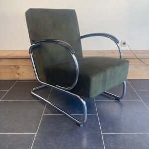 Gispen 407 fauteuil, chroom, nieuwe mos groene ribstof