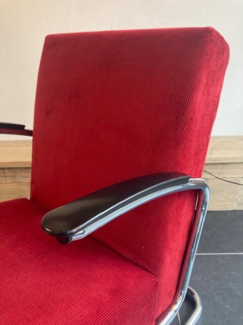 Gispen 405 fauteuil, chroom, nieuwe donkerrode ribstof - Afbeelding 5
