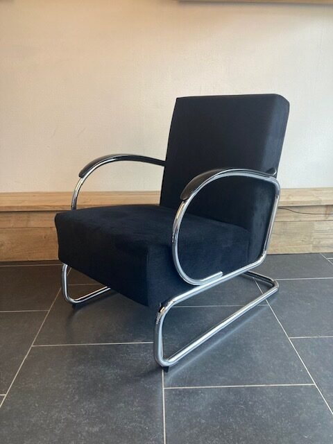 Gispen 407 fauteuil, chroom, nieuwe zwarte ribstof - Afbeelding 4