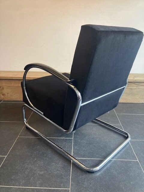 Gispen 407 fauteuil, chroom, nieuwe zwarte ribstof - Afbeelding 5