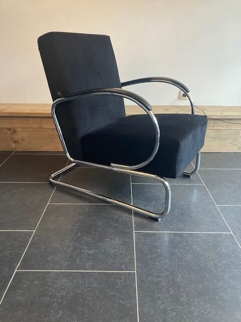 Gispen 407 fauteuil, chroom, nieuwe zwarte ribstof - Afbeelding 3