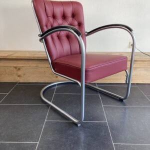 Gispen 412 GE fauteuil, zijdemat frame , bordeaux rood leder