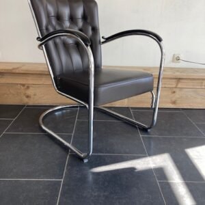 Gispen 412 GE fauteuil, chroom frame, donkerbruin leder