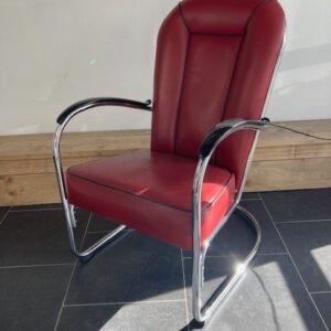 Gispen AA fauteuil, chroom, bordeauxrood leder