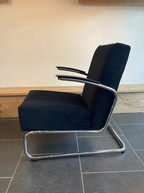 2 Gispen 405 fauteuils, chroom, nieuwe zwarte ribstof - Afbeelding 4