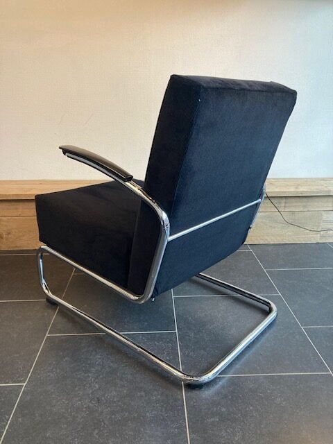 2 Gispen 405 fauteuils, chroom, nieuwe zwarte ribstof - Afbeelding 3