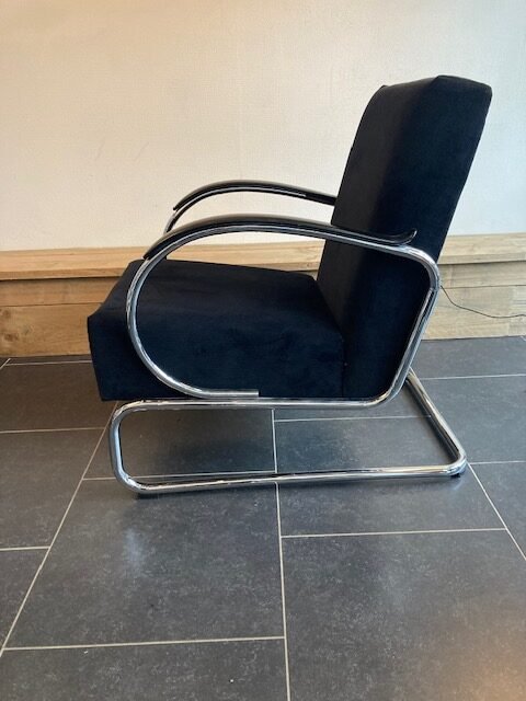 2 Gispen 407 fauteuils, chroom, nieuwe zwarte ribstof - Afbeelding 2