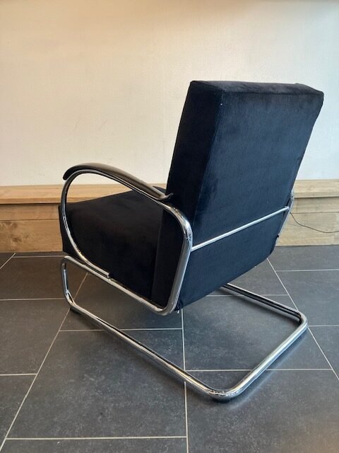 2 Gispen 407 fauteuils, chroom, nieuwe zwarte ribstof - Afbeelding 4