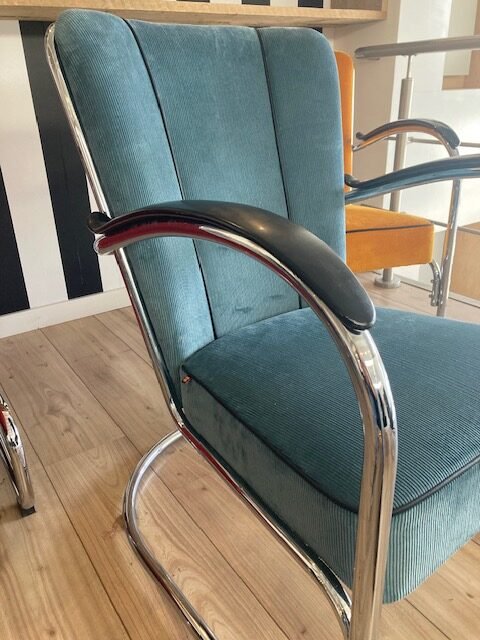 Gispen 412 fauteuil, chroom, nieuwe (gr)ijsblauwe ribstof - Afbeelding 3