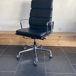 Vitra Eames EA 219 bureaustoel, chroom, zwart leder