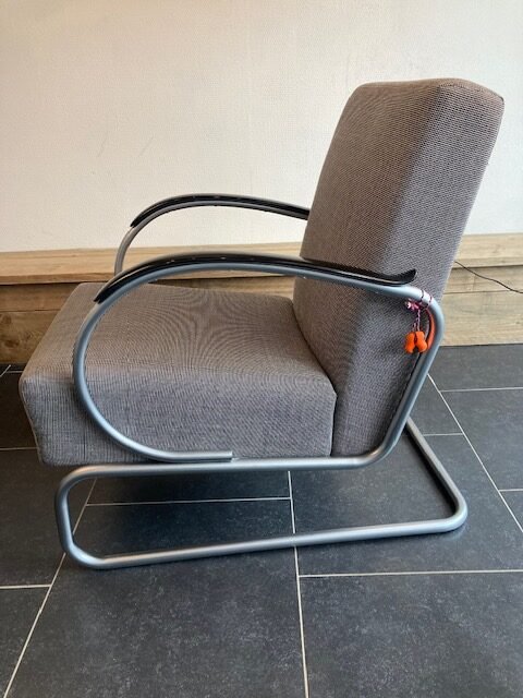 2 Gispen 407 fauteuils, zijdemat chroom. Ploegstof Accent - Afbeelding 4