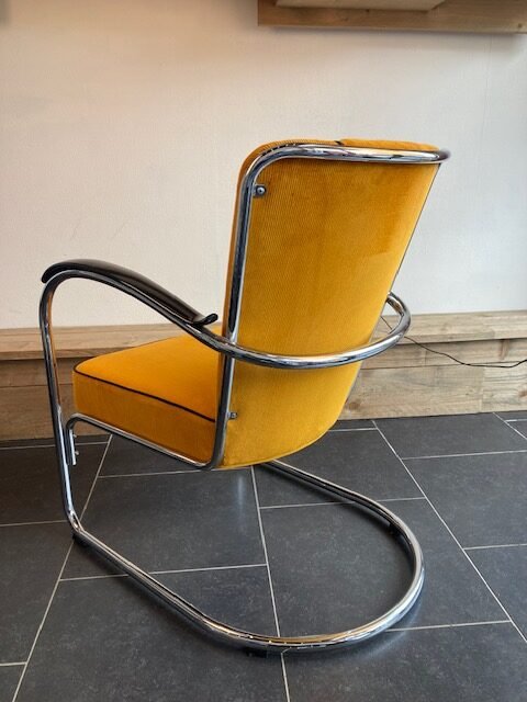 2 Gispen 412 fauteuils, chroom, nieuwe okergele ribstof - Afbeelding 3