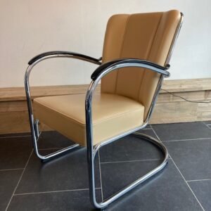 Gispen 412 fauteuil, chroom, zandkleurig leder