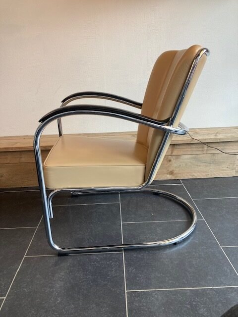 Gispen 412 fauteuil, chroom, zandkleurig leder - Afbeelding 3