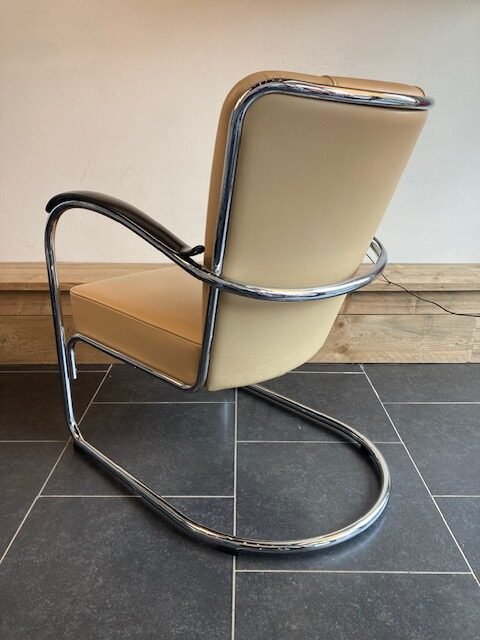 Gispen 412 fauteuil, chroom, zandkleurig leder - Afbeelding 4