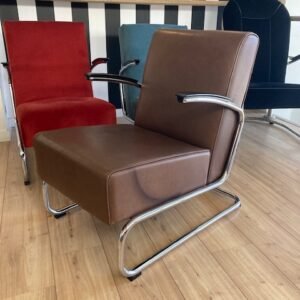 Gispen 405 fauteuil, chroom frame, donkerbruin nappa leder