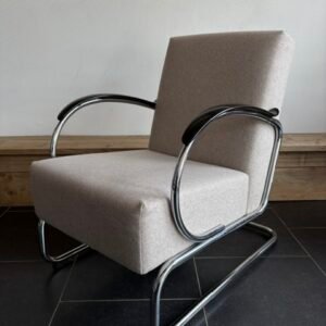 Gispen 407 fauteuil, chroom, frame, beige Divina Melange
