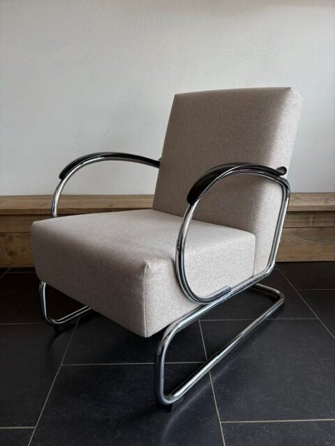 Gispen 407 fauteuil, chroom, frame, beige Divina Melange