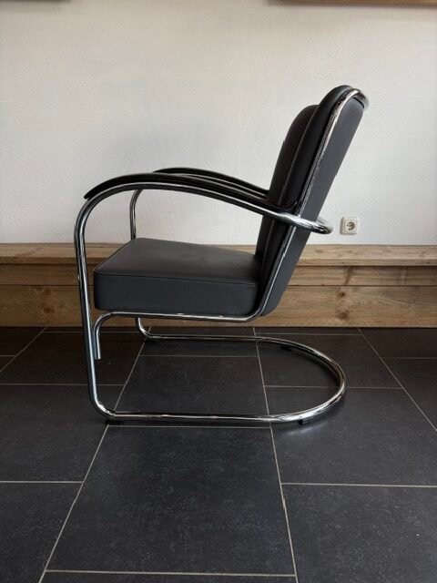 Gispen 412 fauteuil, chroom frame, grafiet grijs leder - Afbeelding 3