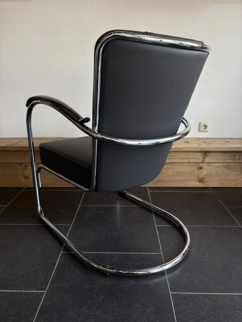 Gispen 412 fauteuil, chroom frame, grafiet grijs leder - Afbeelding 4