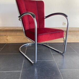 Gispen 412, zijdemat frame, nieuwe donkerrode ribstof