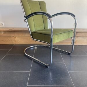 Gispen 412 fauteuil, chroom, nieuwe lime groene ribstof