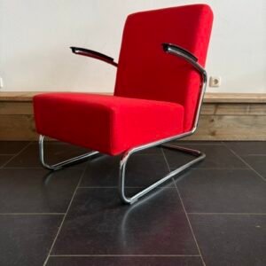 Gispen 405 fauteuil, chroom, Hallingdal , helder rood
