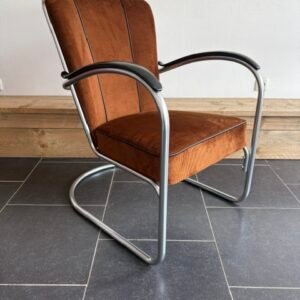 Gispen 412 fauteuil, zijdemat, nieuwe goudbruine ribstof