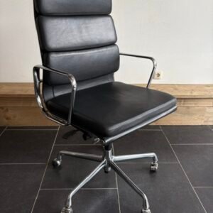 Vitra Eames EA 219 bureaustoel, chroom, zwart leder