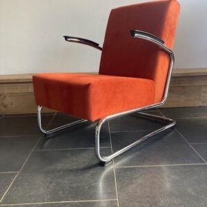 Gisspen 405 fauteuil, chroom frame, nieuwe terra ribstof