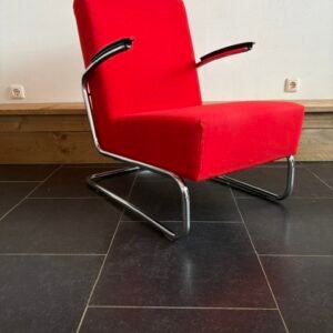 Gispen 405 fauteuil, chroom, rode Hallingdal stof